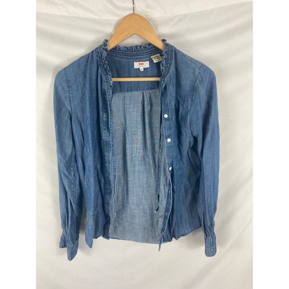 Levis ruffle Neck Chambray Button Up Shirt Size XS - Picture 4 of 6
